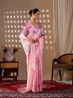 Thumbnail for Aastha Fashion Pink Soft Satin Georgette Printed Saree - Distacart