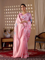 Thumbnail for Aastha Fashion Pink Soft Satin Georgette Printed Saree - Distacart