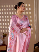 Thumbnail for Aastha Fashion Pink Soft Satin Georgette Printed Saree - Distacart