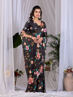 Thumbnail for Aastha Fashion Black Soft Satin Georgette Printed Saree - Distacart