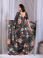 Thumbnail for Aastha Fashion Black Soft Satin Georgette Printed Saree - Distacart