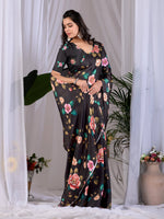 Thumbnail for Aastha Fashion Black Soft Satin Georgette Printed Saree - Distacart