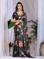 Thumbnail for Aastha Fashion Black Soft Satin Georgette Printed Saree - Distacart