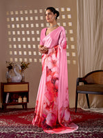 Thumbnail for Aastha Fashion Pink Soft Satin Georgette Printed Saree - Distacart