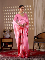 Thumbnail for Aastha Fashion Pink Soft Satin Georgette Printed Saree - Distacart