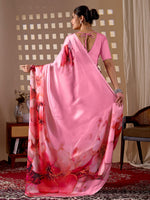 Thumbnail for Aastha Fashion Pink Soft Satin Georgette Printed Saree - Distacart