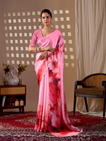 Thumbnail for Aastha Fashion Pink Soft Satin Georgette Printed Saree - Distacart