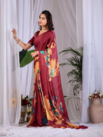 Thumbnail for Aastha Fashion Maroon Soft Satin Georgette Printed Saree - Distacart