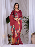 Thumbnail for Aastha Fashion Maroon Soft Satin Georgette Printed Saree - Distacart