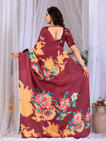 Thumbnail for Aastha Fashion Maroon Soft Satin Georgette Printed Saree - Distacart