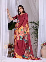 Thumbnail for Aastha Fashion Maroon Soft Satin Georgette Printed Saree - Distacart