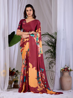 Thumbnail for Aastha Fashion Maroon Soft Satin Georgette Printed Saree - Distacart