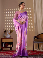 Thumbnail for Aastha Fashion Purple Soft Satin Georgette Printed Saree - Distacart