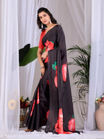 Thumbnail for Aastha Fashion Black Soft Satin Georgette Printed Saree - Distacart