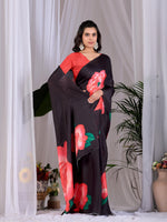 Thumbnail for Aastha Fashion Black Soft Satin Georgette Printed Saree - Distacart