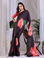 Thumbnail for Aastha Fashion Black Soft Satin Georgette Printed Saree - Distacart