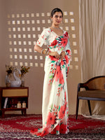 Thumbnail for Aastha Fashion Cream Soft Satin Georgette Printed Saree - Distacart