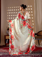 Thumbnail for Aastha Fashion Cream Soft Satin Georgette Printed Saree - Distacart