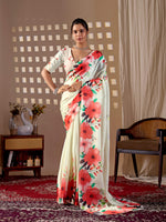 Thumbnail for Aastha Fashion Cream Soft Satin Georgette Printed Saree - Distacart