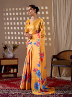 Thumbnail for Aastha Fashion Yellow Soft Satin Georgette Printed Saree - Distacart