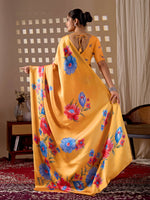 Thumbnail for Aastha Fashion Yellow Soft Satin Georgette Printed Saree - Distacart