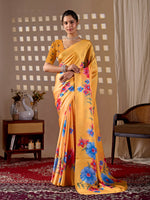 Thumbnail for Aastha Fashion Yellow Soft Satin Georgette Printed Saree - Distacart