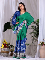 Thumbnail for Aastha Fashion Green Soft Satin Georgette Printed Saree - Distacart