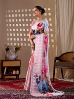 Thumbnail for Aastha Fashion Peach Soft Satin Georgette Printed Saree - Distacart
