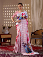 Thumbnail for Aastha Fashion Peach Soft Satin Georgette Printed Saree - Distacart