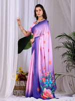 Thumbnail for Aastha Fashion Pink Soft Satin Georgette Printed Saree - Distacart