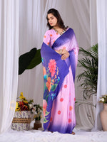 Thumbnail for Aastha Fashion Pink Soft Satin Georgette Printed Saree - Distacart
