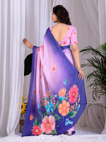 Thumbnail for Aastha Fashion Pink Soft Satin Georgette Printed Saree - Distacart