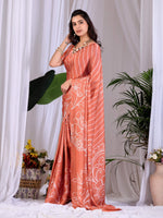 Thumbnail for Aastha Fashion Rust Soft Satin Georgette Printed Saree - Distacart