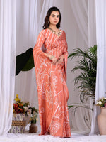 Thumbnail for Aastha Fashion Rust Soft Satin Georgette Printed Saree - Distacart