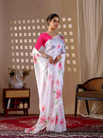 Thumbnail for Aastha Fashion White Soft Satin Georgette Printed Saree - Distacart