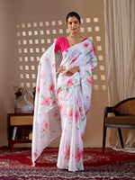 Thumbnail for Aastha Fashion White Soft Satin Georgette Printed Saree - Distacart