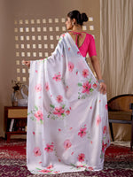 Thumbnail for Aastha Fashion White Soft Satin Georgette Printed Saree - Distacart