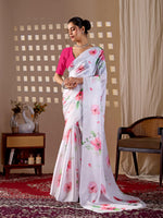 Thumbnail for Aastha Fashion White Soft Satin Georgette Printed Saree - Distacart