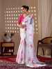 Aastha Fashion White Soft Satin Georgette Printed Saree - Distacart