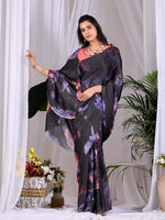 Thumbnail for Aastha Fashion Black Soft Satin Georgette Printed Saree - Distacart