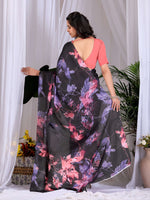 Thumbnail for Aastha Fashion Black Soft Satin Georgette Printed Saree - Distacart