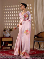 Thumbnail for Aastha Fashion Light Pink Soft Satin Georgette Printed Saree - Distacart