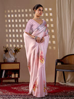 Thumbnail for Aastha Fashion Light Pink Soft Satin Georgette Printed Saree - Distacart