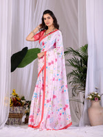 Thumbnail for Aastha Fashion Pink Soft Satin Georgette Printed Saree - Distacart
