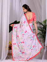 Thumbnail for Aastha Fashion Pink Soft Satin Georgette Printed Saree - Distacart