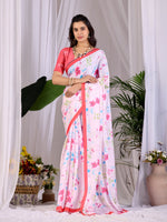 Thumbnail for Aastha Fashion Pink Soft Satin Georgette Printed Saree - Distacart