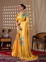 Thumbnail for Aastha Fashion Yellow Soft Satin Georgette Printed Saree - Distacart