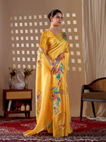 Thumbnail for Aastha Fashion Yellow Soft Satin Georgette Printed Saree - Distacart