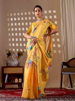Thumbnail for Aastha Fashion Yellow Soft Satin Georgette Printed Saree - Distacart