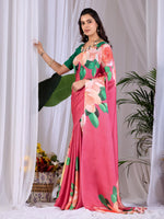 Thumbnail for Aastha Fashion Pink Soft Satin Georgette Printed Saree - Distacart